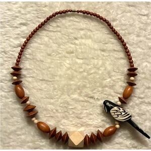 Vintage hand-carved wood bird fetish necklace